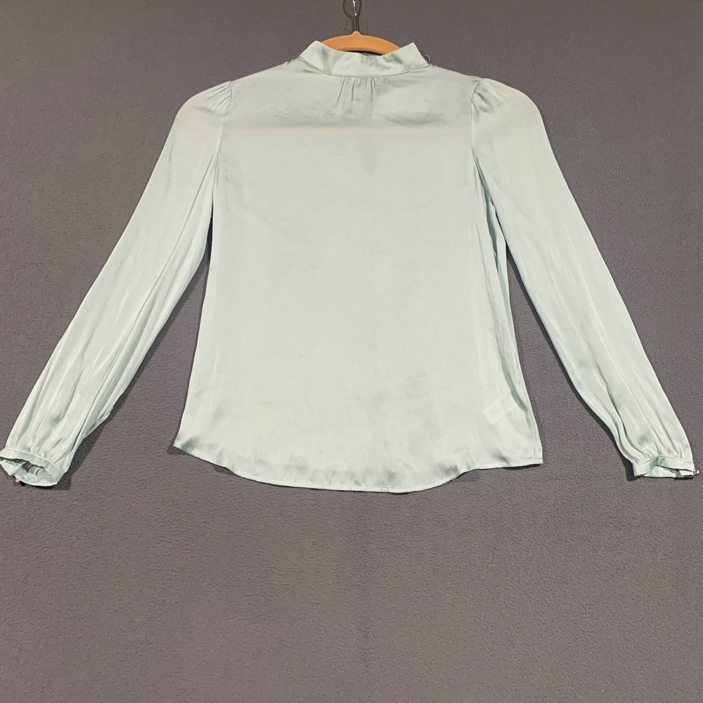 Forever 21 Essentials Light Blue Satin High Neck Blouse Long Sleeve Womens XS